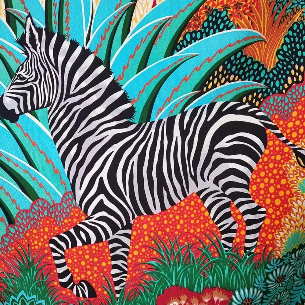 Women 100% silk scarf 90 cm Mountain Zebra